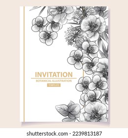 Vintage delicate greeting invitation card template design with flowers for wedding, marriage, bridal, birthday, Valentine's day. Romantic vector illustration.