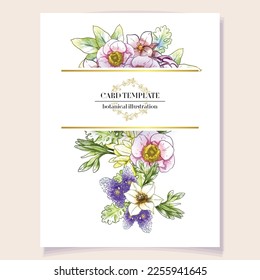 Vintage delicate greeting invitation card template design with flowers for wedding, marriage, bridal, birthday, Valentine's day. Romantic vector illustration.