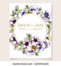 Vintage delicate greeting invitation card template design with flowers for wedding, marriage, bridal, birthday, Valentine's day. Romantic vector illustration.