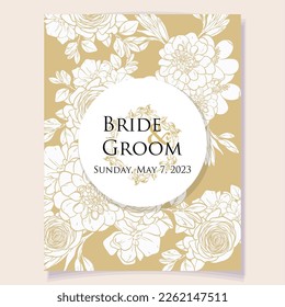 Vintage delicate greeting invitation card template design with flowers for wedding, marriage, bridal, birthday, Valentine's day. Romantic vector illustration.
