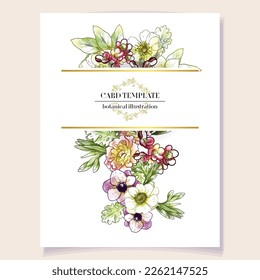 Vintage delicate greeting invitation card template design with flowers for wedding, marriage, bridal, birthday, Valentine's day. Romantic vector illustration.