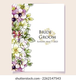 Vintage delicate greeting invitation card template design with flowers for wedding, marriage, bridal, birthday, Valentine's day. Romantic vector illustration.