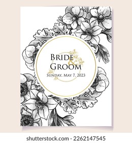 Vintage delicate greeting invitation card template design with flowers for wedding, marriage, bridal, birthday, Valentine's day. Romantic vector illustration.