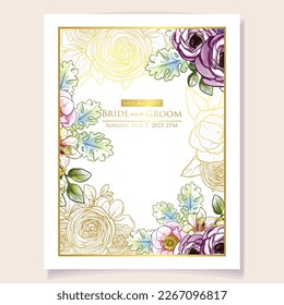 Vintage delicate greeting invitation card template design with flowers for wedding, marriage, bridal, birthday, Valentine's day. Romantic vector illustration.