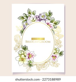 Vintage delicate greeting invitation card template design with flowers for wedding, marriage, bridal, birthday, Valentine's day. Romantic vector illustration.