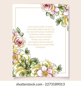 Vintage delicate greeting invitation card template design with flowers for wedding, marriage, bridal, birthday, Valentine's day. Romantic vector illustration.