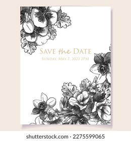 Vintage delicate greeting invitation card template design with flowers for wedding, marriage, bridal, birthday, Valentine's day.
