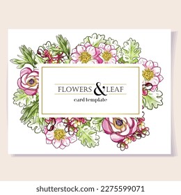 Vintage delicate greeting invitation card template design with flowers for wedding, marriage, bridal, birthday, Valentine's day.