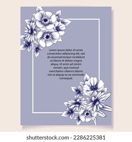 Vintage delicate greeting invitation card template design with flowers for wedding, marriage, bridal, birthday, Valentine's day. Romantic vector illustration.