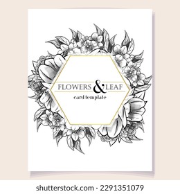 Vintage delicate greeting invitation card template design with flowers for wedding, marriage, bridal, birthday, Valentine's day. Romantic vector illustration.