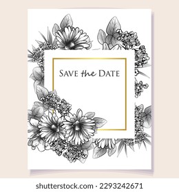 Vintage delicate greeting invitation card template design with flowers for wedding, marriage, bridal, birthday, Valentine's day.