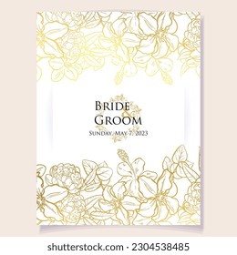 Vintage delicate greeting invitation card template design with flowers for wedding, marriage, bridal, birthday, Valentine's day. Romantic vector illustration.
