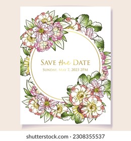 Vintage delicate greeting invitation card template design with flowers for wedding, marriage, bridal, birthday, Valentine's day. Romantic vector illustration.