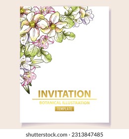 Vintage delicate greeting invitation card template design with flowers for wedding, marriage, bridal, birthday, Valentine's day. Romantic vector illustration.