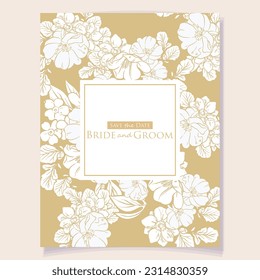 Vintage delicate greeting invitation card template design with flowers for wedding, marriage, bridal, birthday, Valentine's day. Romantic vector illustration.