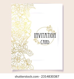Vintage delicate greeting invitation card template design with flowers for wedding, marriage, bridal, birthday, Valentine's day. Romantic vector illustration.
