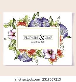 Vintage delicate greeting invitation card template design with flowers for wedding, marriage, bridal, birthday, Valentine's day. Romantic vector illustration.