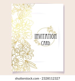 Vintage delicate greeting invitation card template design with flowers for wedding, marriage, bridal, birthday, Valentine's day. Romantic vector illustration.