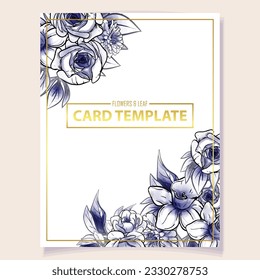 Vintage delicate greeting invitation card template design with flowers for wedding, marriage, bridal, birthday, Valentine's day. Romantic vector illustration.