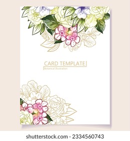 Vintage delicate greeting invitation card template design with flowers for wedding, marriage, bridal, birthday, Valentine's day. Romantic vector illustration.