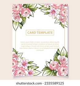 Vintage delicate greeting invitation card template design with flowers for wedding, marriage, bridal, birthday, Valentine's day. Romantic vector illustration.