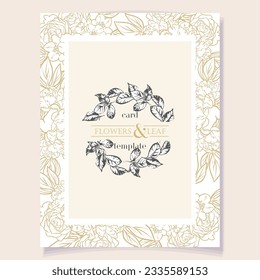 Vintage delicate greeting invitation card template design with flowers for wedding, marriage, bridal, birthday, Valentine's day. Romantic vector illustration.