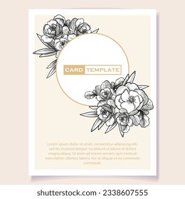Vintage delicate greeting invitation card template design with flowers for wedding, marriage, bridal, birthday, Valentine's day. Romantic vector illustration.