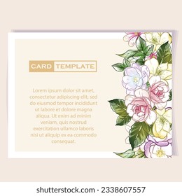 Vintage delicate greeting invitation card template design with flowers for wedding, marriage, bridal, birthday, Valentine's day. Romantic vector illustration.