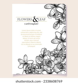 Vintage delicate greeting invitation card template design with flowers for wedding, marriage, bridal, birthday, Valentine's day. Romantic vector illustration.