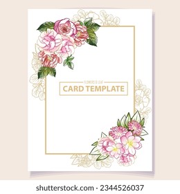 Vintage delicate greeting invitation card template design with flowers for wedding, marriage, bridal, birthday, Valentine's day. Romantic vector illustration.