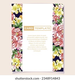 Vintage delicate greeting invitation card template design with flowers for wedding, marriage, bridal, birthday, Valentine's day. Romantic vector illustration.