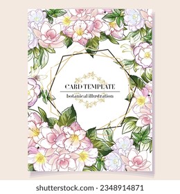 Vintage delicate greeting invitation card template design with flowers for wedding, marriage, bridal, birthday, Valentine's day. Romantic vector illustration.