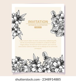 Vintage delicate greeting invitation card template design with flowers for wedding, marriage, bridal, birthday, Valentine's day. Romantic vector illustration.
