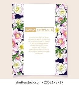 Vintage delicate greeting invitation card template design with flowers for wedding, marriage, bridal, birthday, Valentine's day. Romantic vector illustration.