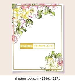 Vintage delicate greeting invitation card template design with flowers for wedding, marriage, bridal, birthday, Valentine's day. Romantic vector illustration.