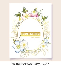Vintage delicate greeting invitation card template design with flowers for wedding, marriage, bridal, birthday, Valentine's day. Romantic vector illustration.