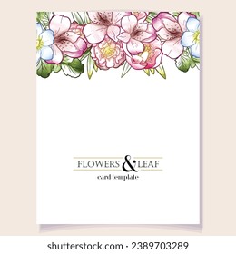 Vintage delicate greeting invitation card template design with flowers for wedding, marriage, bridal, birthday, Valentine's day. Romantic vector illustration.