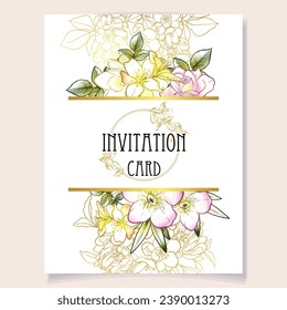 Vintage delicate greeting invitation card template design with flowers for wedding, marriage, bridal, birthday, Valentine's day. Romantic vector illustration.