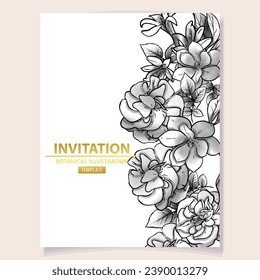 Vintage delicate greeting invitation card template design with flowers for wedding, marriage, bridal, birthday, Valentine's day. Romantic vector illustration.