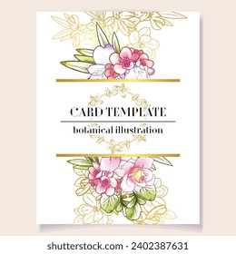 Vintage delicate greeting invitation card template design with flowers for wedding, marriage, bridal, birthday, Valentine's day. Romantic vector illustration.
