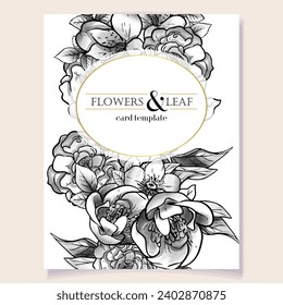 Vintage delicate greeting invitation card template design with flowers for wedding, marriage, bridal, birthday, Valentine's day. Romantic vector illustration.