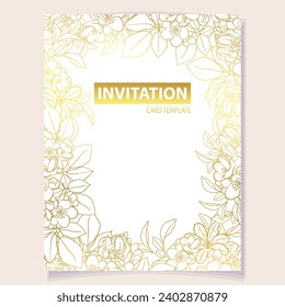 Vintage delicate greeting invitation card template design with flowers for wedding, marriage, bridal, birthday, Valentine's day. Romantic vector illustration.