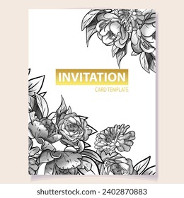 Vintage delicate greeting invitation card template design with flowers for wedding, marriage, bridal, birthday, Valentine's day. Romantic vector illustration.