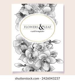 Vintage delicate greeting invitation card template design with flowers for wedding, marriage, bridal, birthday, Valentine's day. Romantic vector illustration.