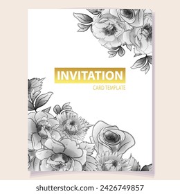 Vintage delicate greeting invitation card template design with flowers for wedding, marriage, bridal, birthday, Valentine's day. Romantic vector illustration.