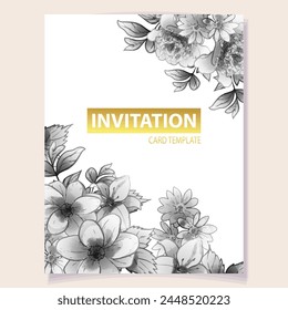 Vintage delicate greeting invitation card template design with flowers for wedding, marriage, bridal, birthday, Valentine's day. Romantic vector illustration.