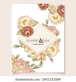 Vintage delicate greeting invitation card template design with flowers for wedding, marriage, bridal, birthday, Valentine's day. Romantic vector illustration.