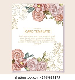 Vintage delicate greeting invitation card template design with flowers for wedding, marriage, bridal, birthday, Valentine's day. Romantic vector illustration.