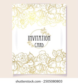 Vintage delicate greeting invitation card template design with flowers for wedding, marriage, bridal, birthday, Valentine's day. Romantic vector illustration.