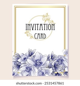 Vintage delicate greeting invitation card template design with flowers for wedding, marriage, bridal, birthday, Valentine's day. Romantic vector illustration.